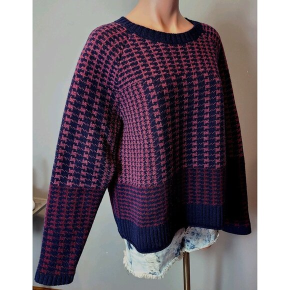 Pendleton Houndstooth Sweater Wool Women Size Small Heritage Old Money Navy Pink - Picture 3 of 8